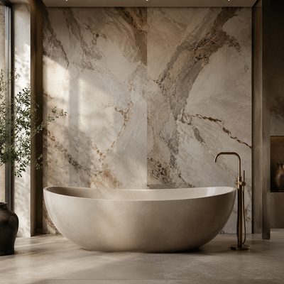 Freestanding tub feature wall