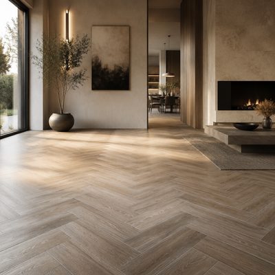 Herringbone porcelain floor