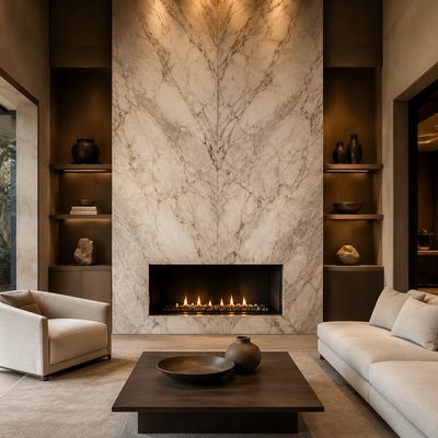 Marble slab fireplace