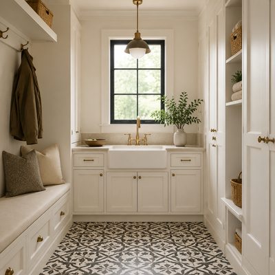 Patterned mudroom floor
