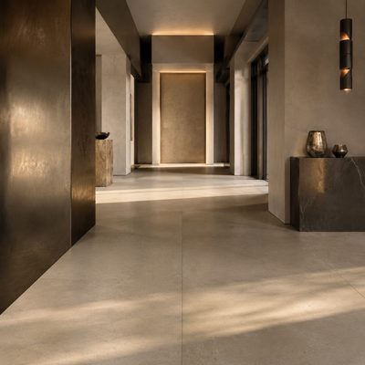 Concrete-look porcelain floor