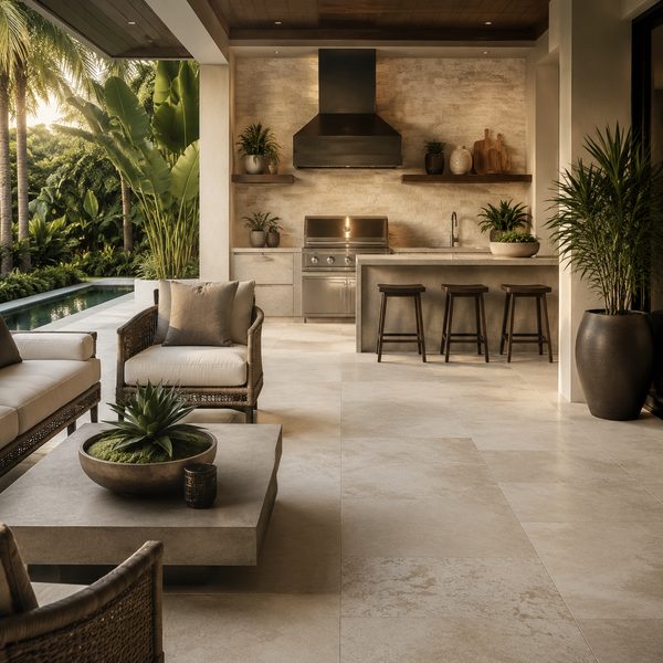 Lanai porcelain pavers on a pool deck in Tampa